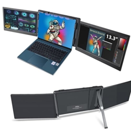 TeamGee Tragbarer Monitor für Laptop, 13,3" Full HD IPS Display, Tri-Screen Monitor Screen Extender, USB-A/Type-C Plug and Play für Windows Android & Mac, Funktioniert mit 13"-16.5" Laptops zum aufklappen