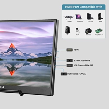 Tragbarer Monitor 13 Zoll, Bnztruk Portable Monitor HDMI Klein Externer HD 1366X768 Bildschirm mit HDMI für Laptop PS4 Xbox Computer Raspberry Pi,PC 16:9, 60HZ,Plug & Play,Schlank & leicht