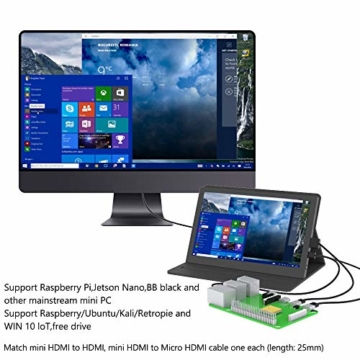 Tragbarer Monitor 7 Zoll Bildschirm - kapazitives IPS Display 1024x600, zweiter Bildschirm mit Laptop, Mini HDMI - Kompatibel mit Raspberry Pi 4/Pi 3 B +, für PS4 usw, mit Lederetui - 3