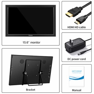 Tragbarer Monitor, Pisichen 15,6 Zoll TN-Bildschirm Full HD 1920 x 1080 HDMI Monitor Gaming tragbare ultradünne Schwarze Metallschale Eingebauter Lautsprecher, Kompatibel mit Laptop,Raspberry Pi - 6